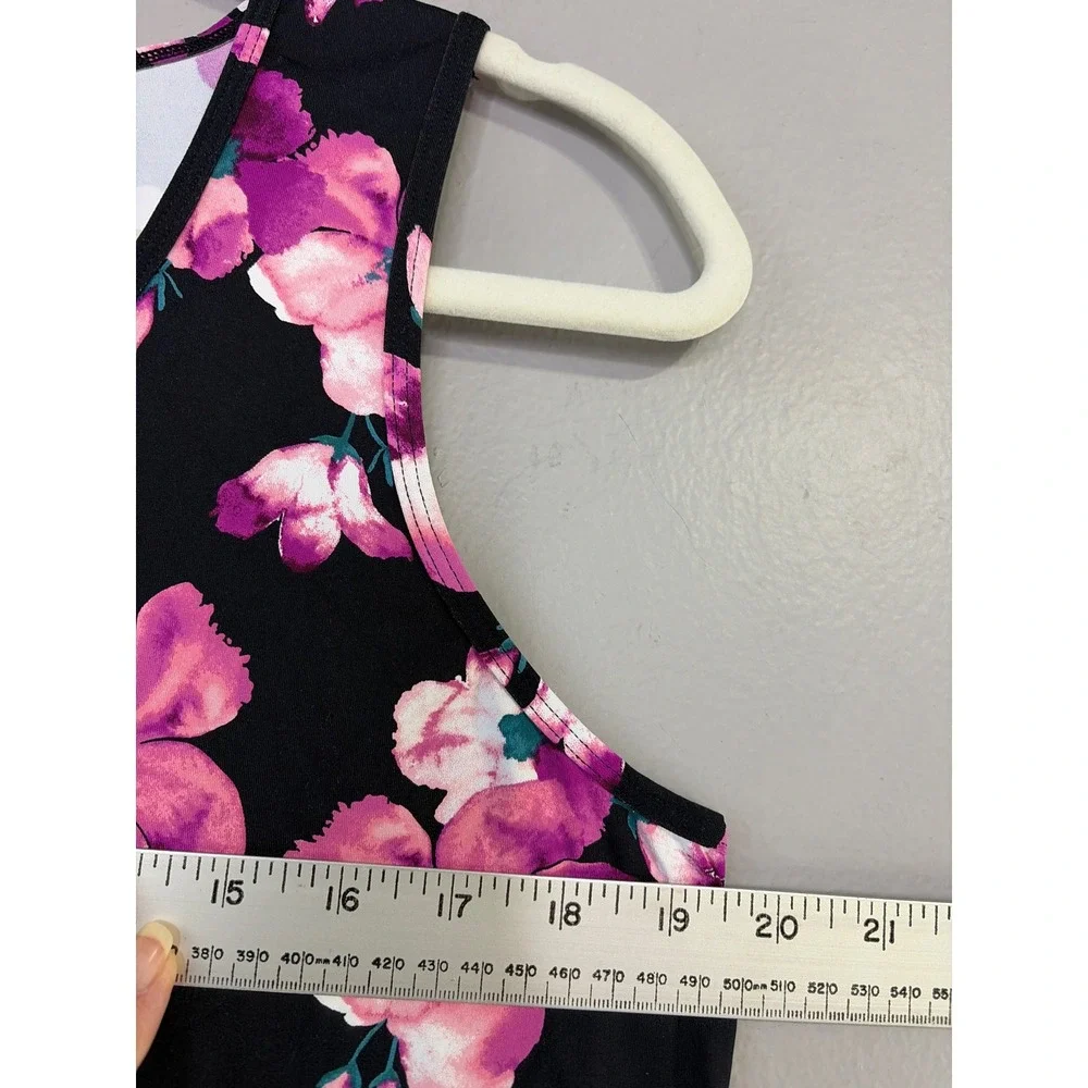 Lands End Womens Black Pink Floral‎ Athleisure Tank Dress Medium 10-12